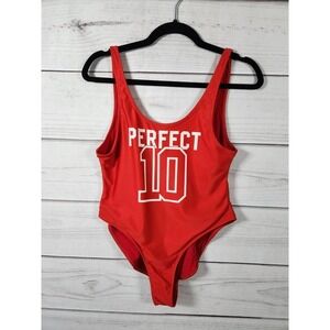 Chrldr Womens Red Scoop Neck Sleeveless Perfect 10 One Piece Swimsuit Size Large